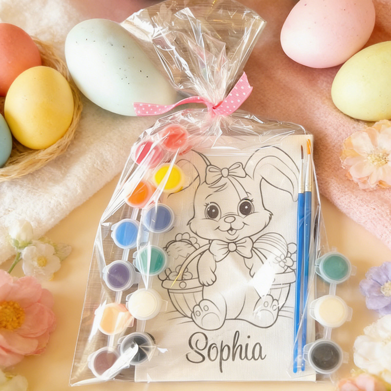 Personalized Easter Painting Kit for Kids Easter Gifts Easter Party Favors Easter Basket Stuffers for Kids Painting Kit Toddler Craft Wood Bunny Craft