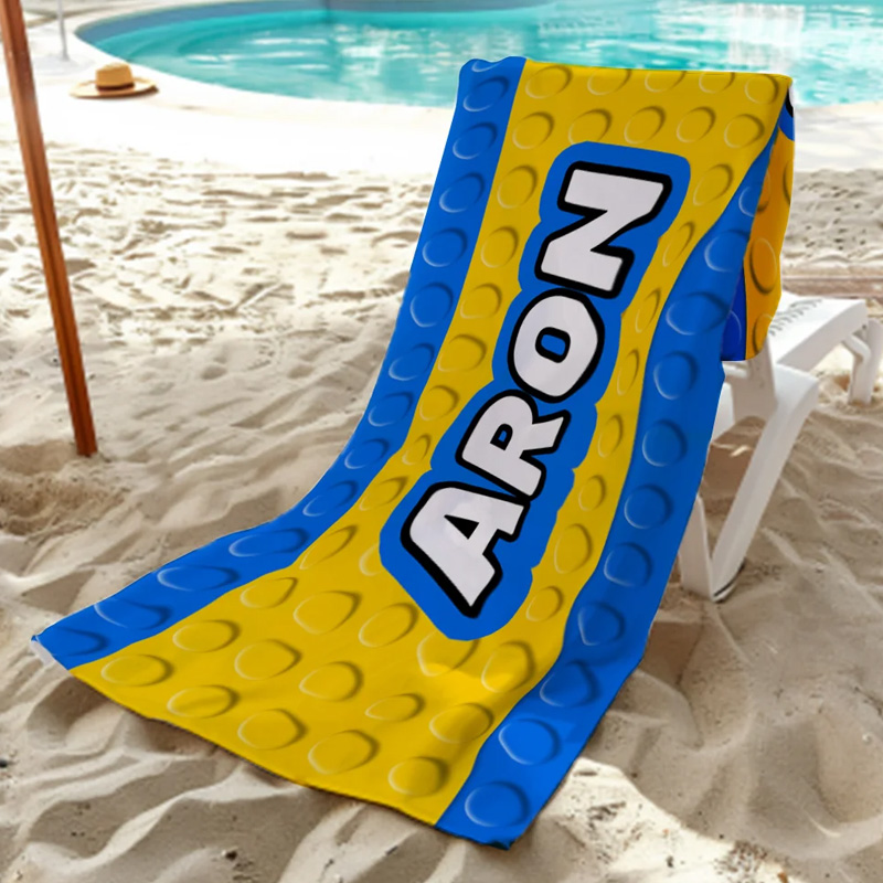 Personalized Gaming Blanket for Kid Colorful Pixel Building Blocks Quick Dry Oversized Microfiber Beach Towel with Name Summer Travel Essentials Birthday Gift for Geek Lovers