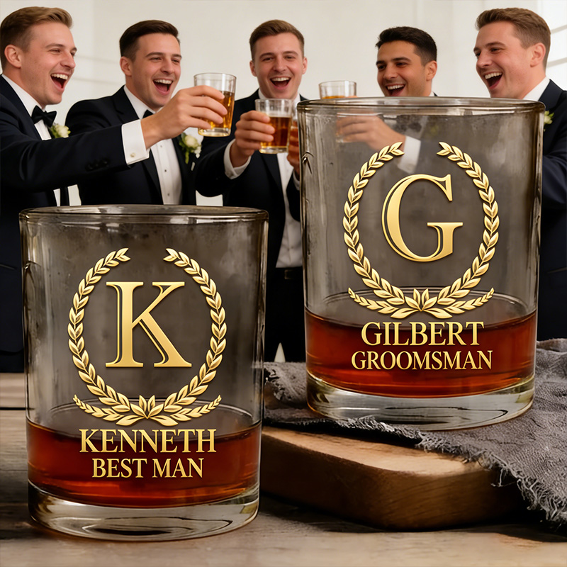 Personalized Groomsman Whiskey Glasses Groom Bachelor Party Whiskey Glasses Laurel Wreath Glasses Cup Best Man Groomsmen Proposal Cup 