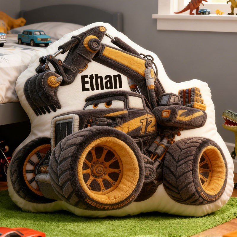 Personalized Cool Excavator with Name Graphic 3D Print Pillow Christmas Gift for Kids or Baby Birthday Gift