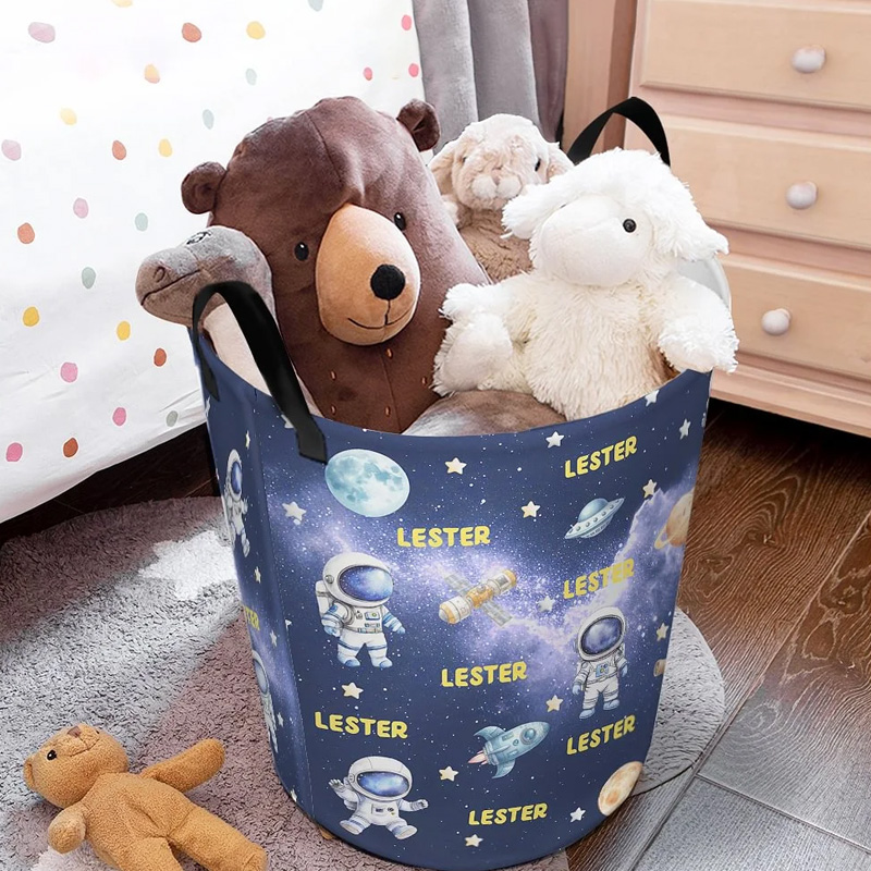 Personalized Space Astronaut Rocket Waterproof Storage Basket with Handle and Name Housewarming Birthday Gift for Geek Lovers
