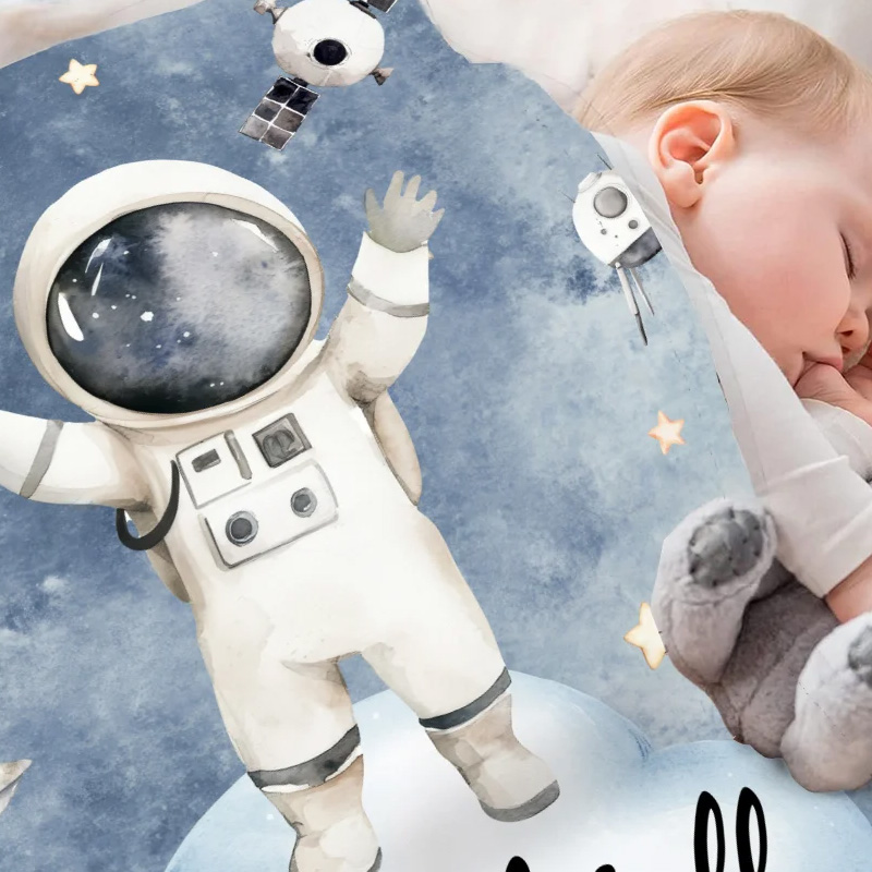 Personalized Cartoon Astronaut Soft Throw Blanket with Name Home Decor Birthday Gift for Girls Boys for Geek Lovers