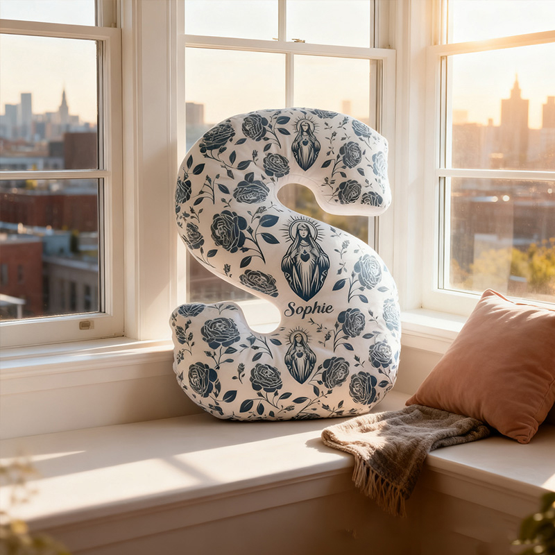 Personalized Virgin Mary Letter Pillow with Custom Name Home Decor Letter Pillow Religious Gift Catholic Gift for Women