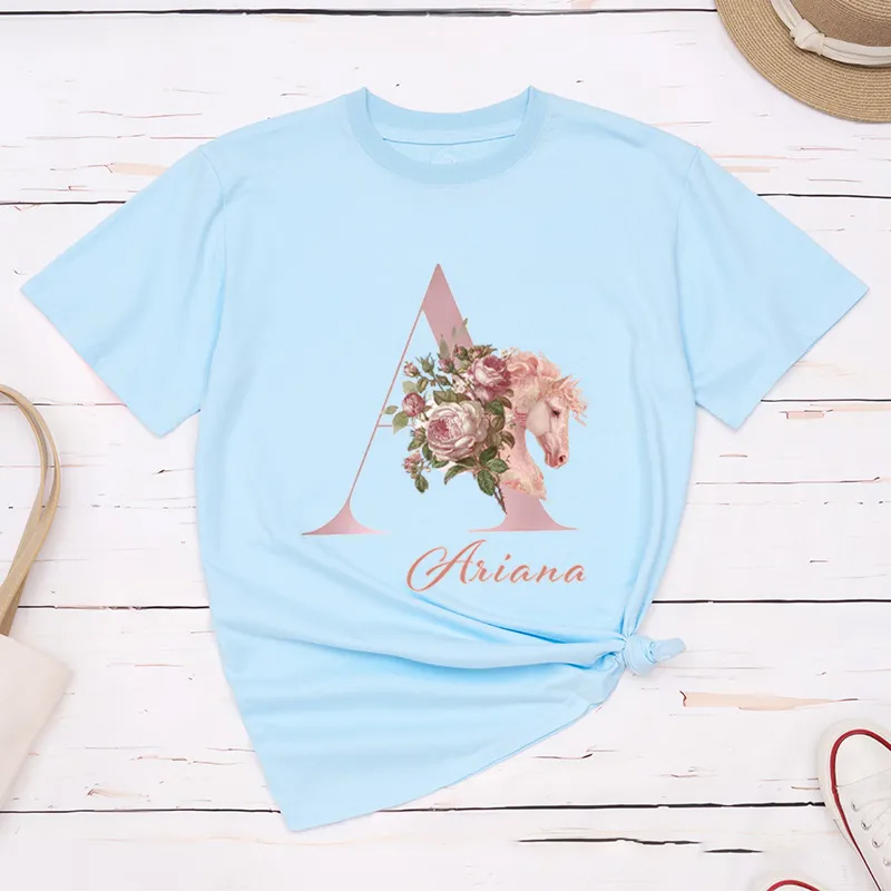 Personalized Horse Riding Initial Name Classic T-shirt for Women for Girls for Horse Lovers Riding Lovers Equestrian Lovers