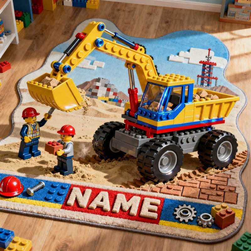 Personalized Graphic 3D Print Excavator Video Games Rug Custom Name for Kids Gamer Game Lovers Gift for Birthday Christmas Holiday Party