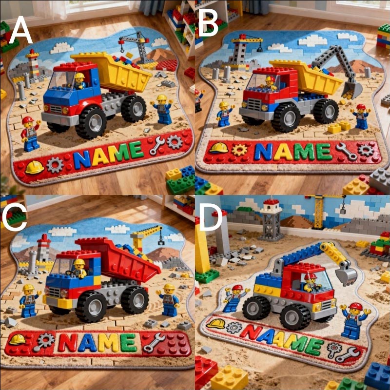 Personalized Graphic 3D Print Engineering Vehicle Video Games Rug Custom Name for Kids Gamer Game Lovers Gift for Birthday Christmas Holiday Party