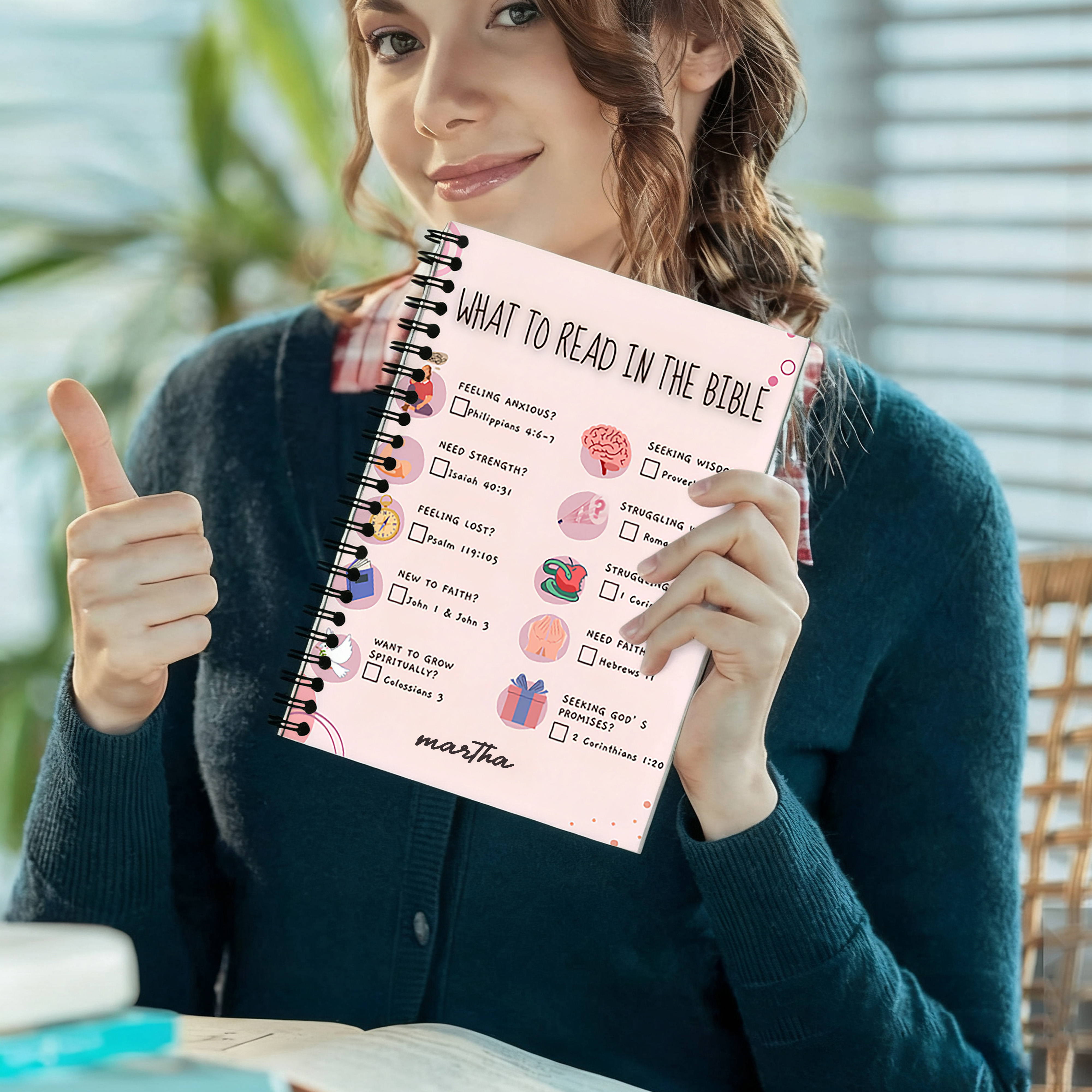 Personalized What to Read in the Bible A5 Spiral Notebook with Name Religious Baptism Gift Mother's Day Gift Birthday Gift for Christian Women