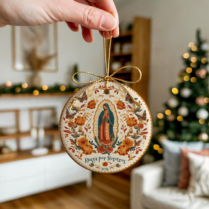 Personalized Our Lady of Guadalupe Ceramic Ornament with Year Religious Gift Christmas Home Decor Catholic Gift