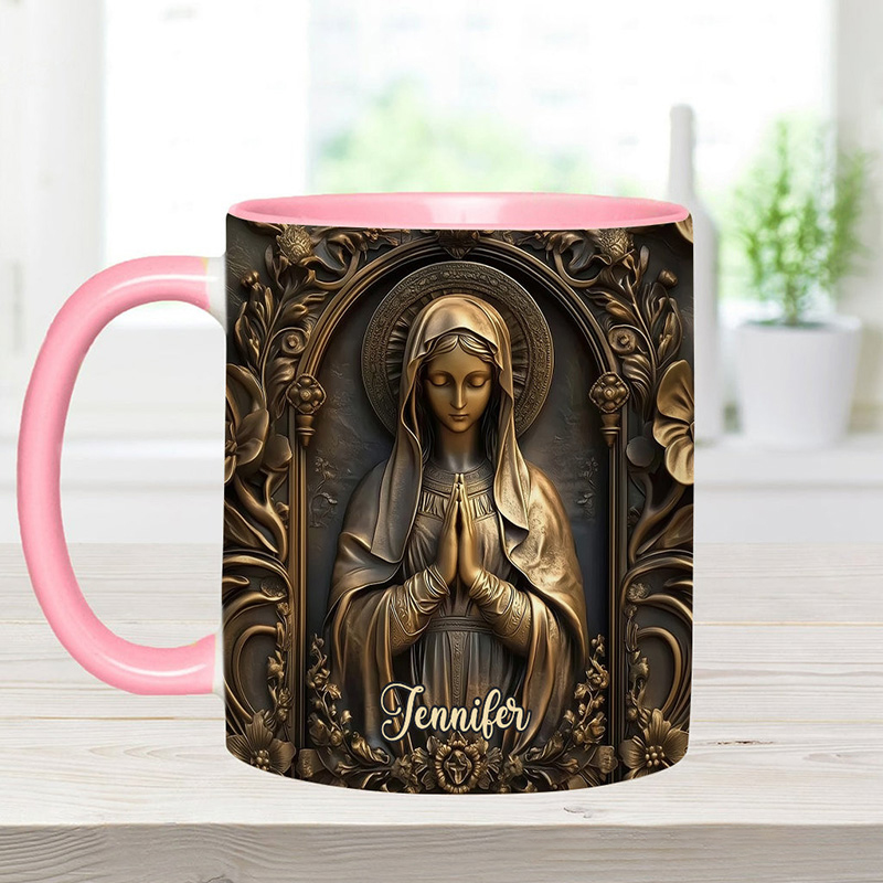 Personalized Vintage Virgin Mary Ceramic Mug with Name Religious Inspirational Gift Catholic Gift for Women