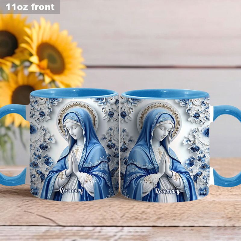 Personalized Believe Virgin Mary Ceramic Mug with Name Religious Inspirational Gift Catholic Gift for Women