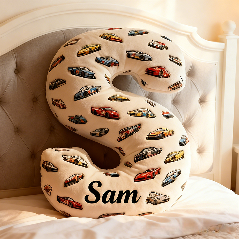 Personalized Racing Letter Pillow Custom Name and Alphabet Initial Shaped Cushion Graphic 3D Print Gift for Car Enthusiasts and Racing Lovers