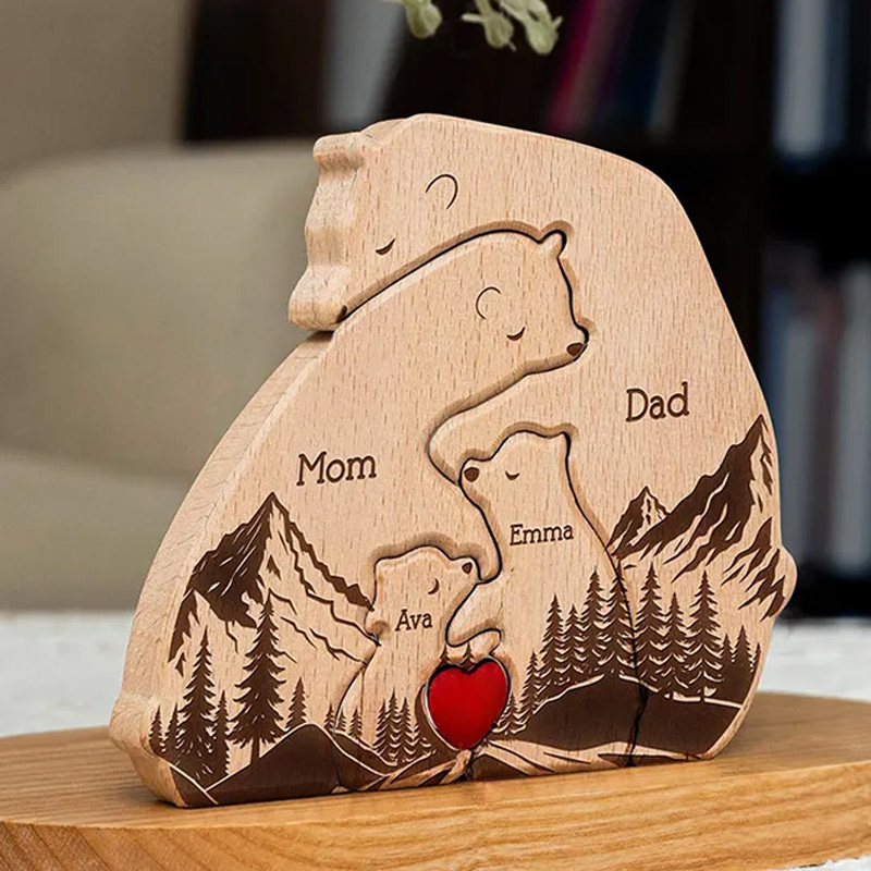 Personalized Wooden Bear Family Puzzle Hugging Bear Family New Version Gift for Family Mother's Day Gift