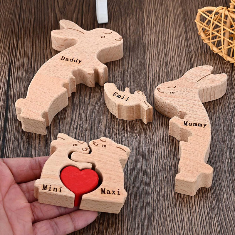 Personalized Wooden Rabbit Family Puzzle Bunny Family Decor New Mom Gift Easter Gift for Parents Anniversary Gift for Mom Grandma Couple