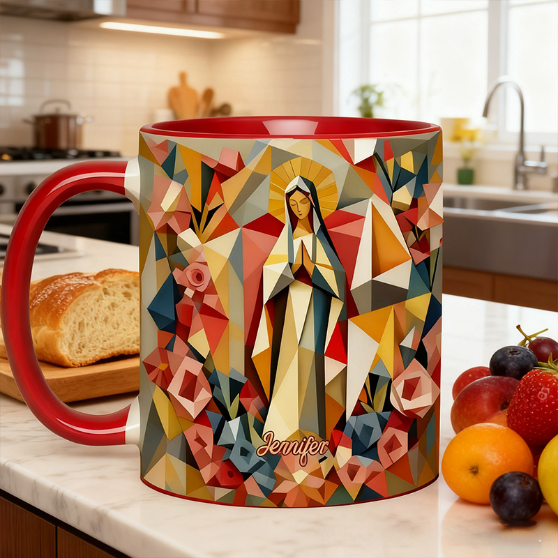 Personalized Geometric Virgin Mary Ceramic Mug with Name Religious Inspirational Gift Faith Gift Catholic Gift for Women Sale-megacustom