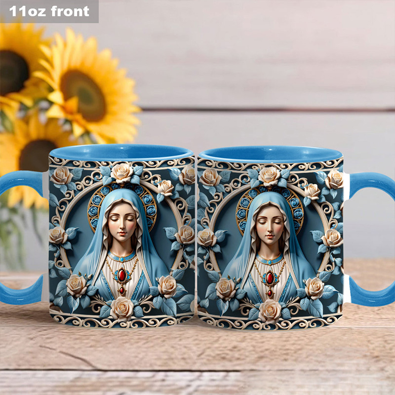 Personalized Mother of God Rosette Wreath Emblem Ceramic Mug with Name Religious Inspirational Gift Faith Gift Catholic Gift for Women