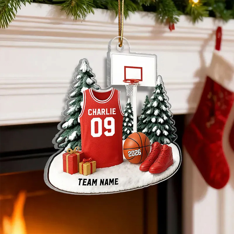 Personalized Basketball Christmas Ornament with Custom Name, Number, and Team Name