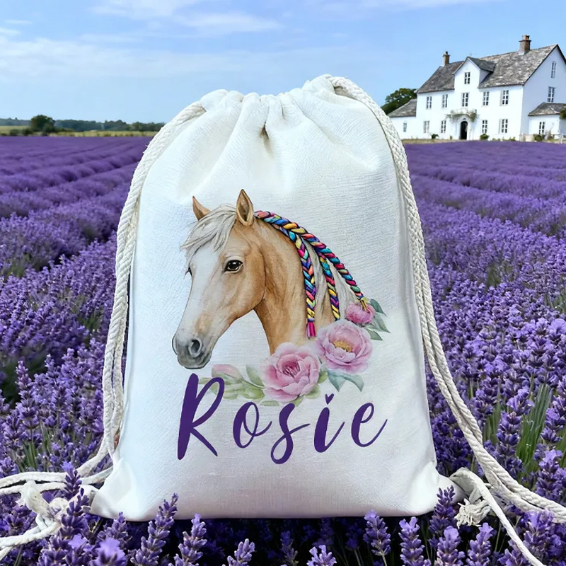 Personalised Horse Riding Bag Equestrian Bags Horse Gifts Kit Bag Drawstring Bag Kids PE Kit Bag Horse for Riding Lovers Equestrian Lovers