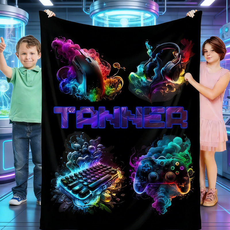 Personalized Gamer Blanket Custom Name Video Game Throw Blanket for Geek Lover