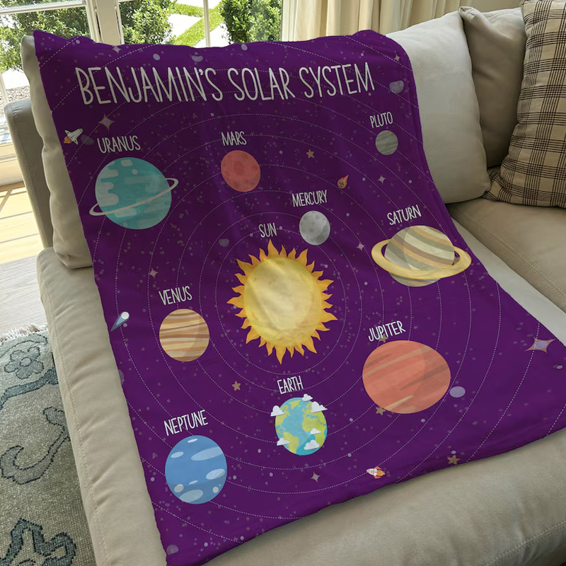 Personalized Solar System Blanket Custom Name Video Game Throw Blanket for Geek Lover