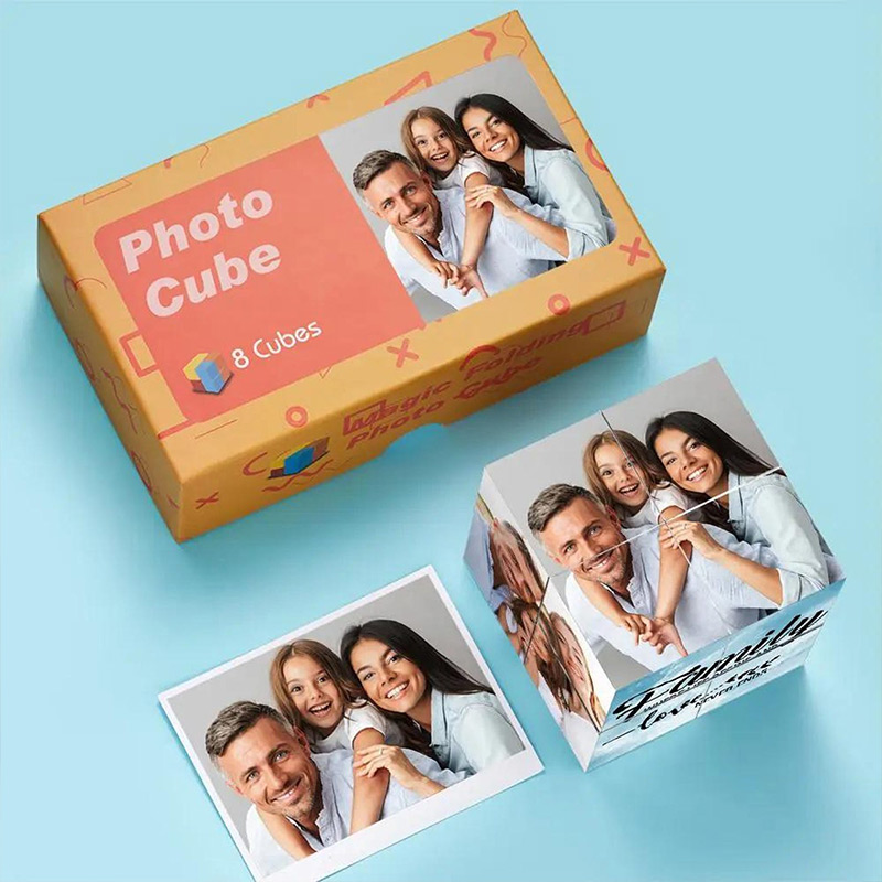Personalized Photo Cube Puzzle Custom Wood Keepsake for Family Multi Photo Folding Cube