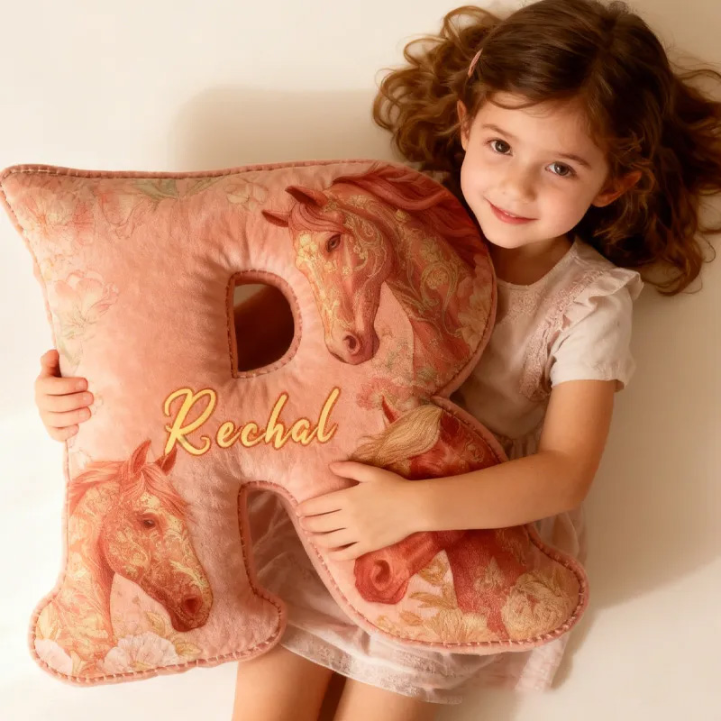 Personalized Riding Floral Letter Pillow Floral Horse Custom Name Festive Flower Decor with French Countryside Gifts for Family Graphic 3D Print for Riding Lovers Equestrian Lovers