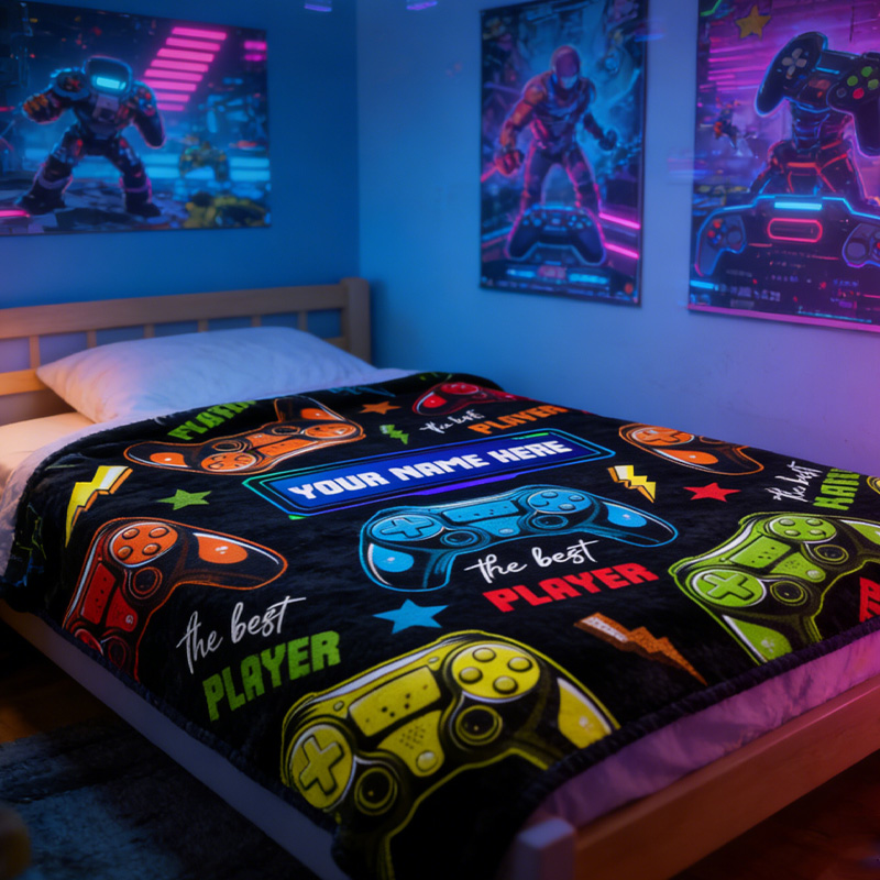 Personalized Gaming Blanket for Boys Gamers with Name Throw Blanket for Geek Lover
