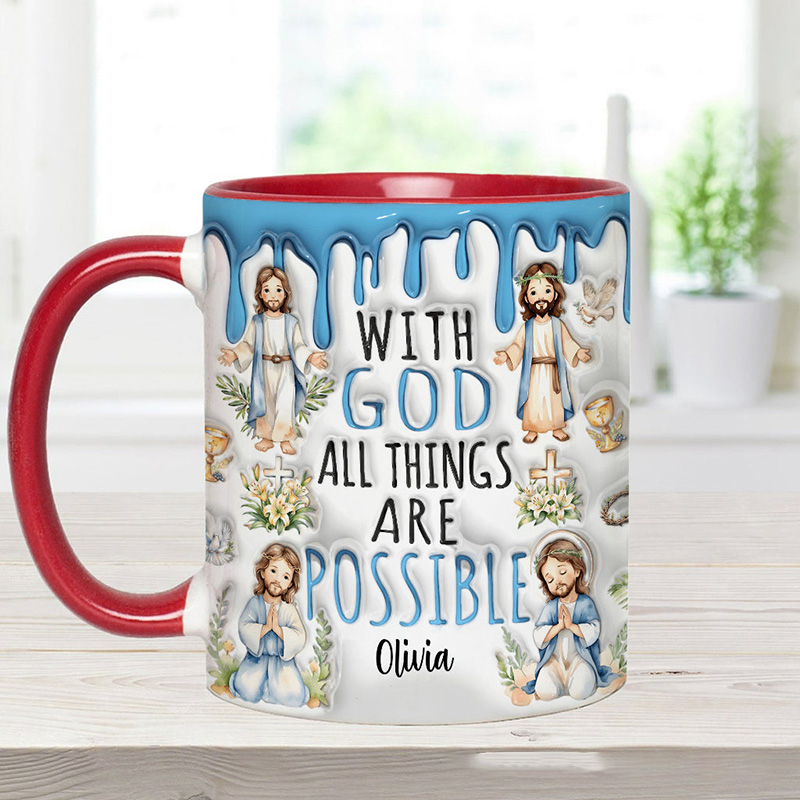 Personalized with God all Things are Possible Jesus Ceramic Mug with Name Religious Inspirational Gift Christian Gift for Jesus Lover