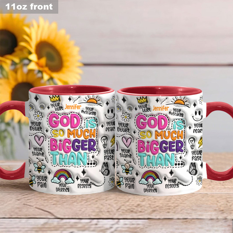 Personalized God is so Much Bigger Ceramic Mug with Name Religious Inspirational Gift Christian Gift for Women and Girls