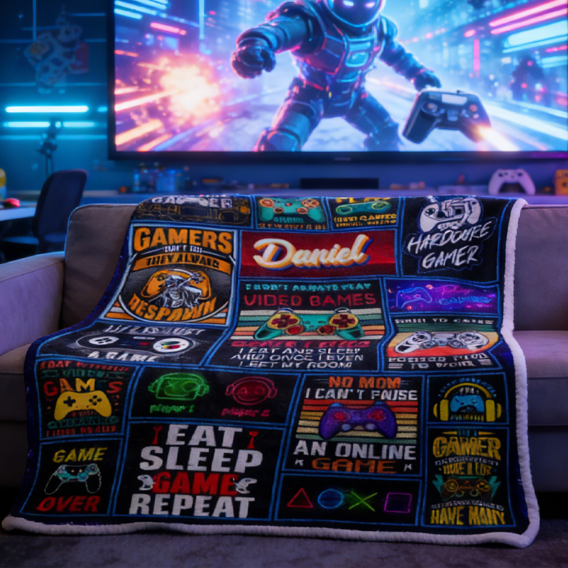 Personalized Gaming Blanket for Boys Gamers with Name Throw Blanket for Game Lovers Geek Lover