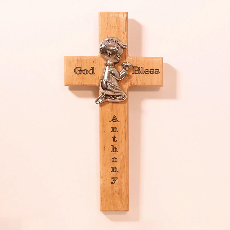 Personalized Wood Blessing Cross with Name Religious Gift Faith Inspired Home Decor Gift First Communion Baptism Gift for Girls and Boys