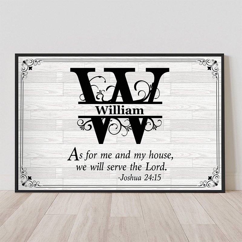 Personalized we will Serve the Lord with Initials of Family Name Frameless Poster with Name Wall Decor Home Decor Religious Gift 