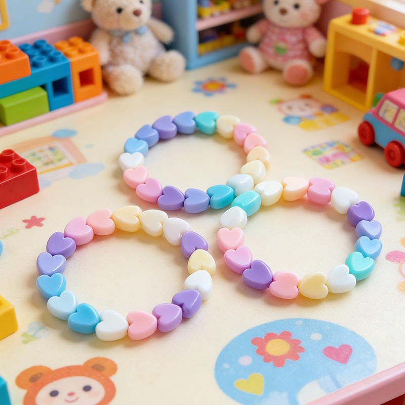 Personalized Rainbow Hearts Girls Letter Bead Bracelet Custom Name Gift for Kids Jewelry for Toddlers Bracelet Stretchy Bead Heart Bracelets