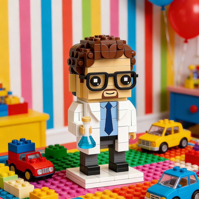 Personalized Standing Geek 3D Printed Photo Toy Chemist Science Brick Figurine Brick Funny Office Decor Desk Accessories for Geek Lovers