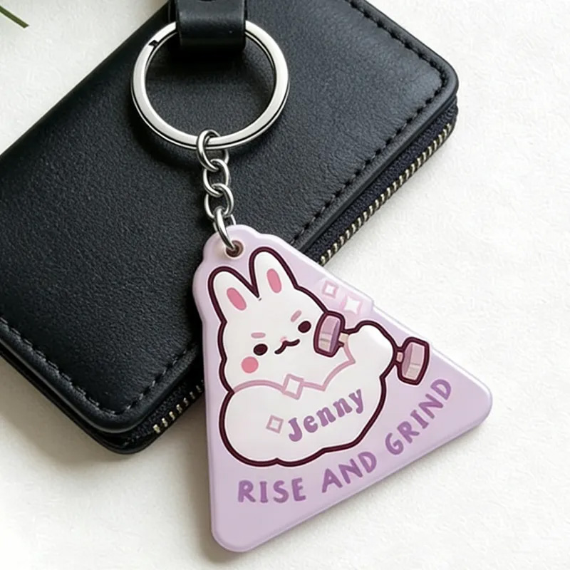 Personalized Rise and Grind Keychain Cute Bunny Keychain Acrylic Epoxy Workout Motivational for Gym Lovers