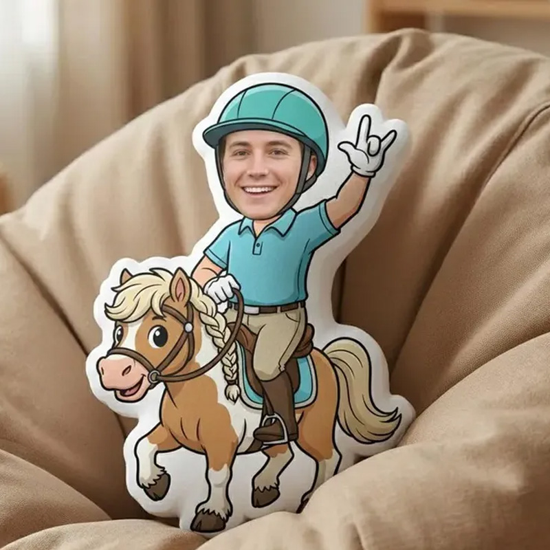 Personalized Face Riding Plush Pillow Cartoon Equestrian Cushion Custom Horse Portrait Pillow for Riding Lovers