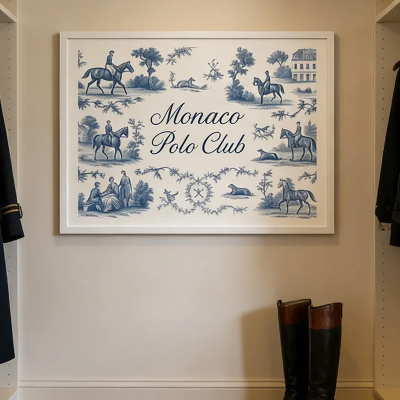 Personalized French Toile Equestrian Art Poster Riding Wall Art Sports Printable Room Art Decor for Equestrian Riding Lovers 