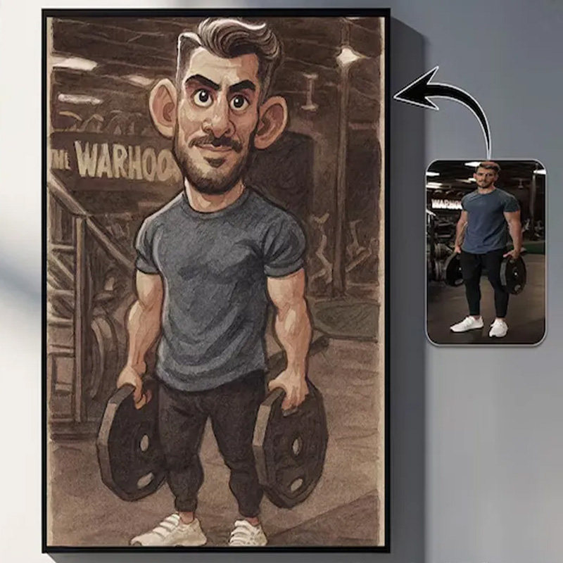 Personalized Gym Lover Couple Portrait Fitness Gifts Cartoon Weightlifter Portrait Bodybuilding Poster Fitness Gym Weightlifting Gym Gift ideas for Gym Lovers