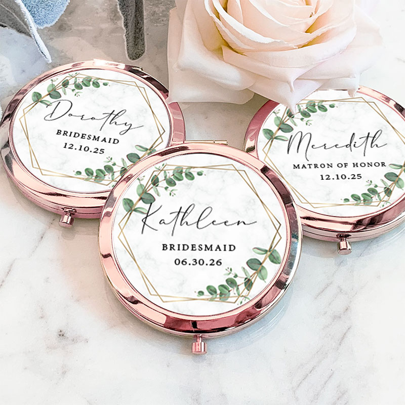 Personalized Maid of Honor Eucalyptus and Geometric Wreath Mirror Bride Compact Mirror Bachelorette Party Gift