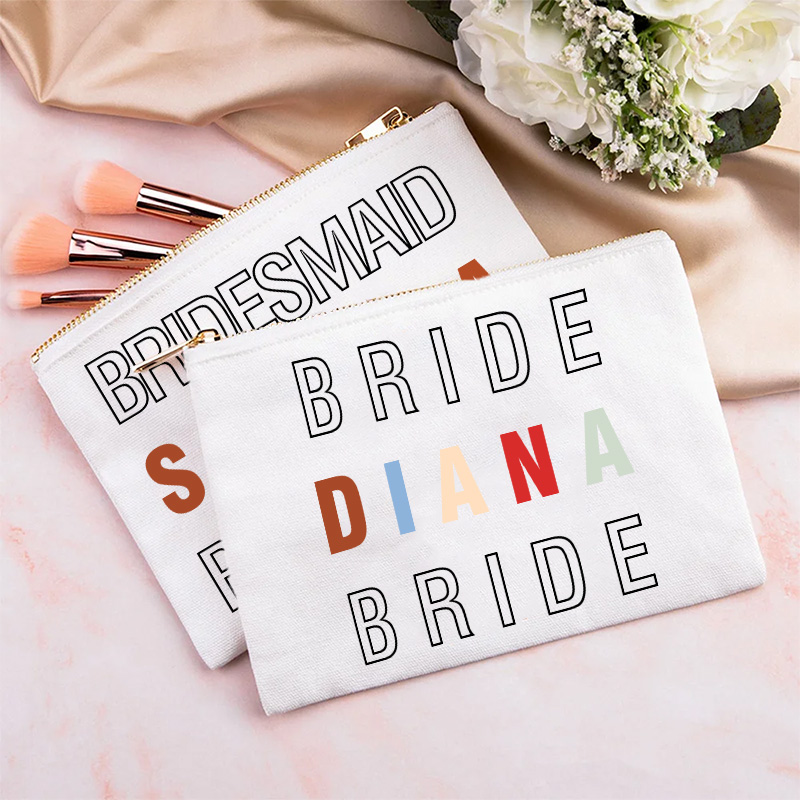 Personalized Bridesmaid Colorful Name Maekup Bag Bride Cosmetic Bag Sorority Gift Bachelorette Party Gift