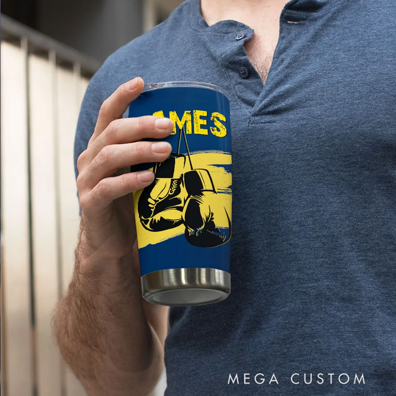 Personalized Fitness Tumbler Multicolour Boxing Glove 20oz Insulated Name Tumbler with Lid and Straw Birthday Gift for Sports Gym Boxing Lovers