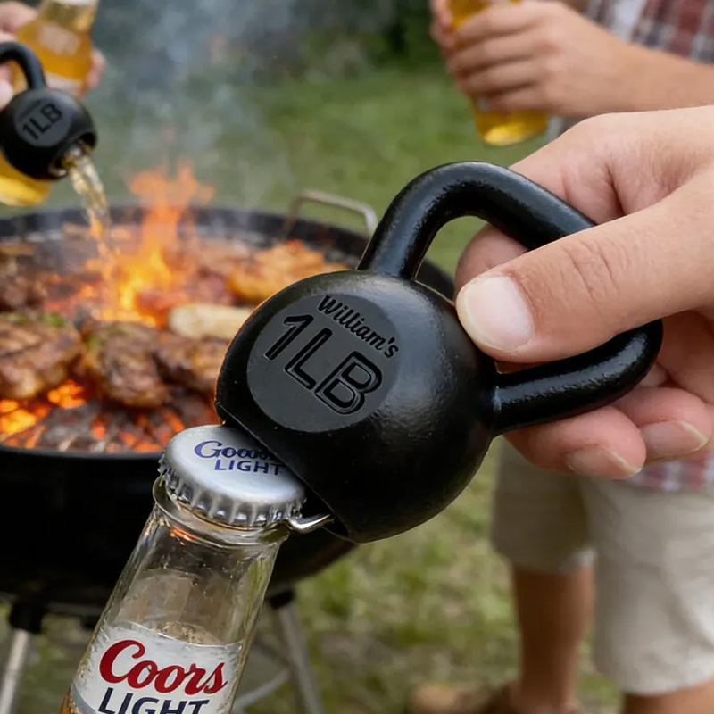 Personalized 1lb Kettlebell Bottle Opener Handmade Genuine CastIron with Authentic Plating for Gym Lovers