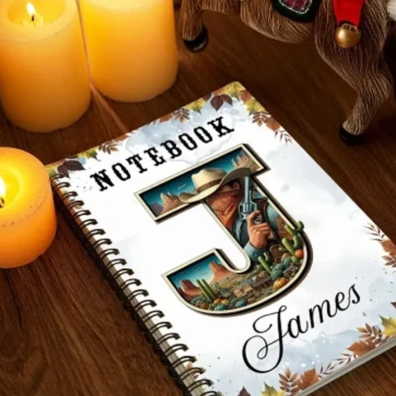 Personalized Initial Name Western Style Spiral Notebook Softcover Lined Notebook Country Rustic Journal Gift for Cowboys Riding Lovers Equestrian Lovers