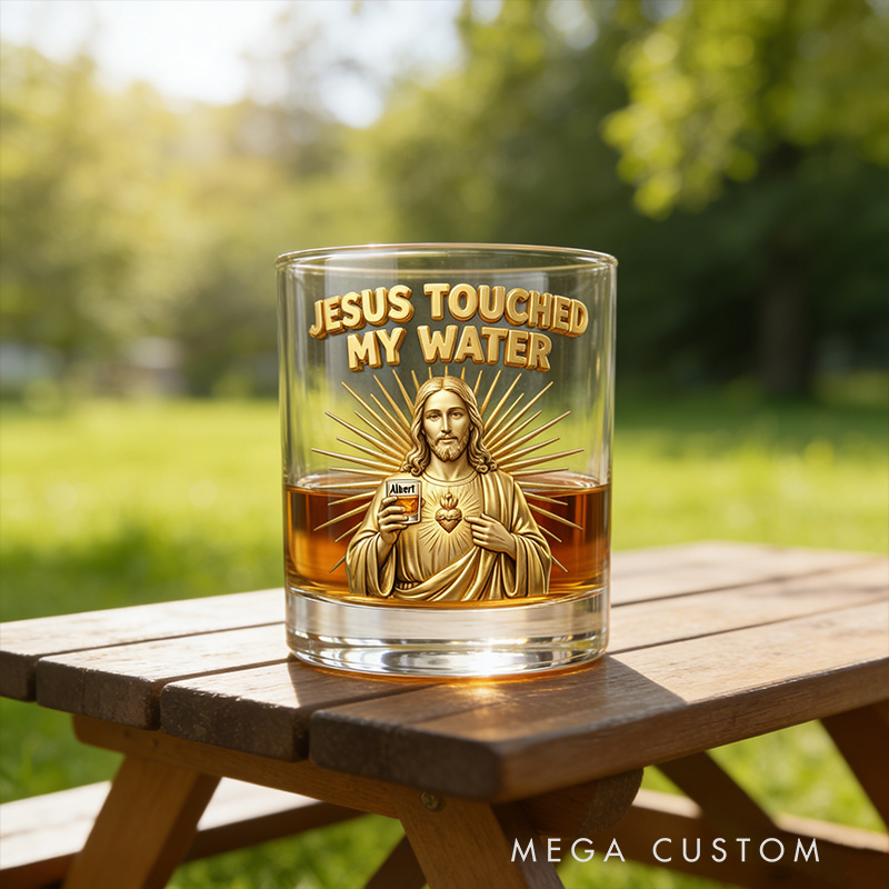 Personalized Jesus Touches My Water Whiskey Glass with Custom Name Religious Gift Christian Gift Jesus Lover Gift for Men