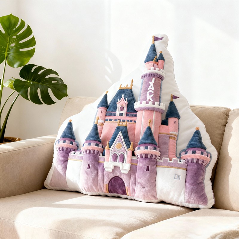 Personalized Cartoon Castle with Name Graphic 3D Print Pillow Christmas Gift for Kids Birthday Gift