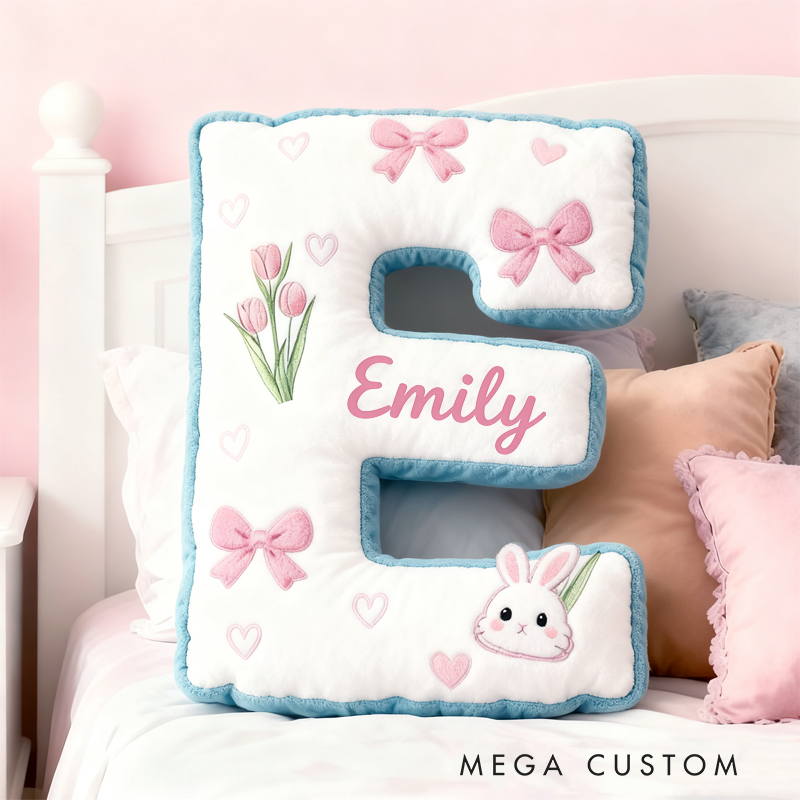 Personalized Cute Cartoon Rabbit with Name Graphic 3D Print Pillow Christmas Gift for Kids 