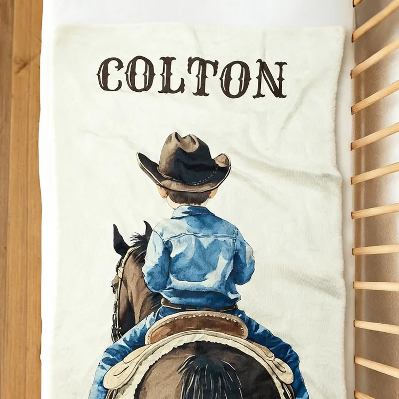 Personalized  Western Cowboy Cowgirl Soft Throw Blanket with Name Soft Throw Blanket Family Blanket for Riding Lovers Equestrian Lovers