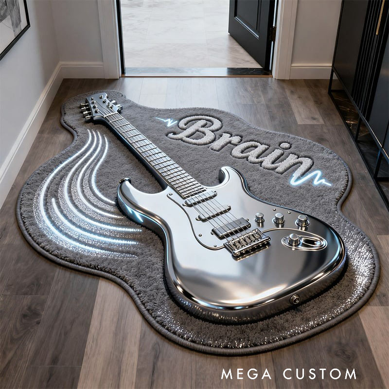 Personalized Guitar Sound Wave Pattern Rug with Your Name for Music Lovers Unique Decorative Carpet for Room and Music Studio