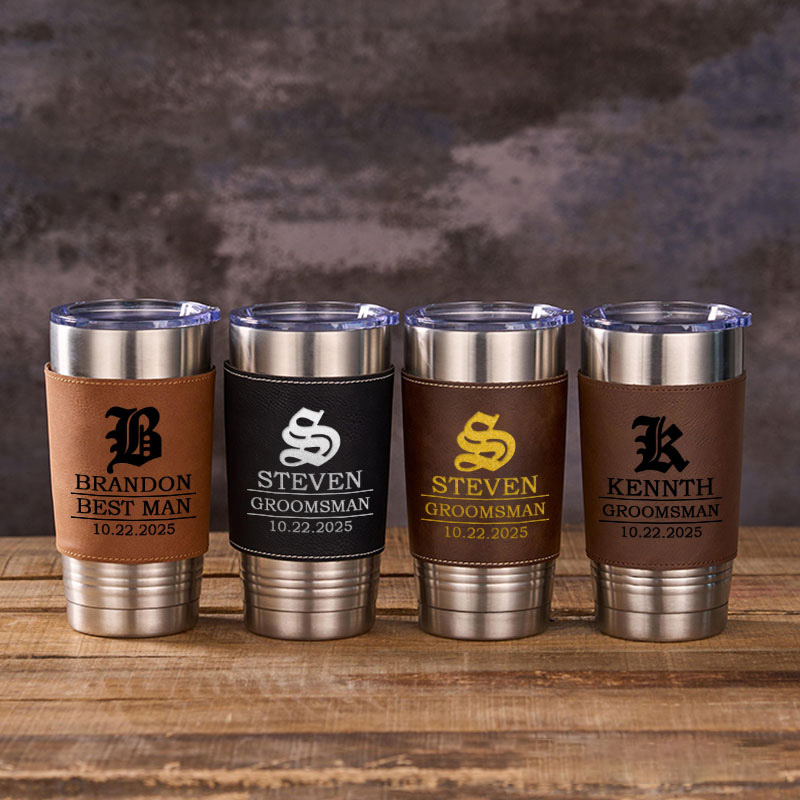 Personalized Groomsman 20oz Tumblers Vintage Groomsmen Leather Tumbler Groom Gift Best Man Gift Bachelor Party Favors Tumbler