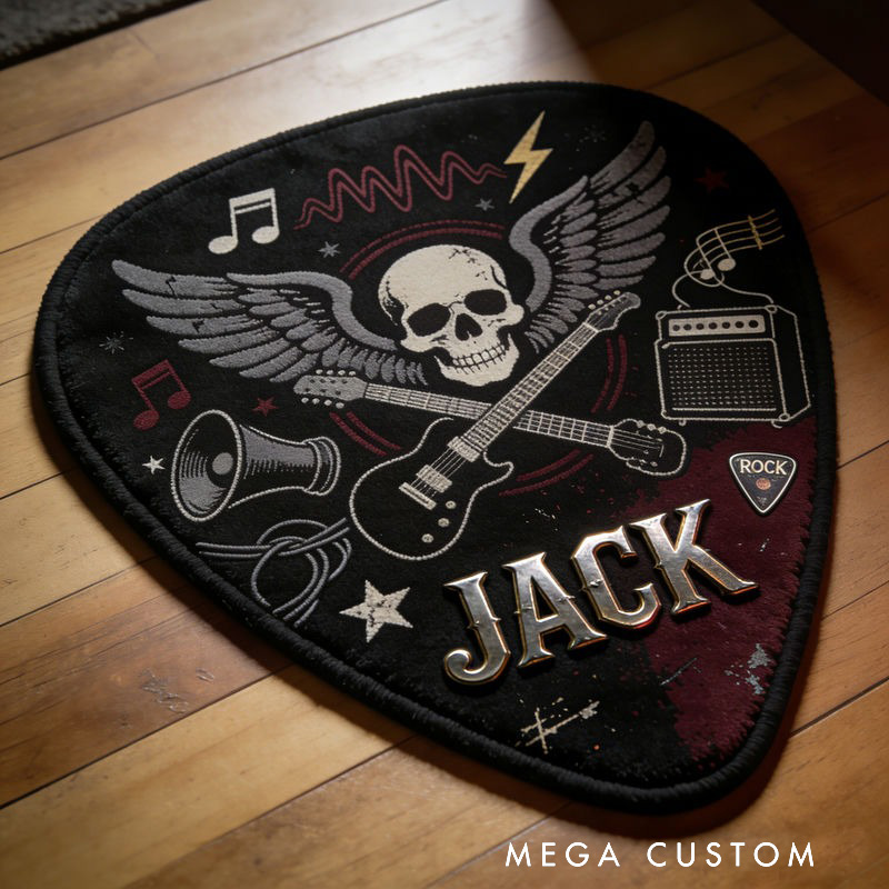 Personalized Punk Guitar Pick Rug with Your Style and Name for Guitarist Unique Decorative Carpet for Room and Music Studio