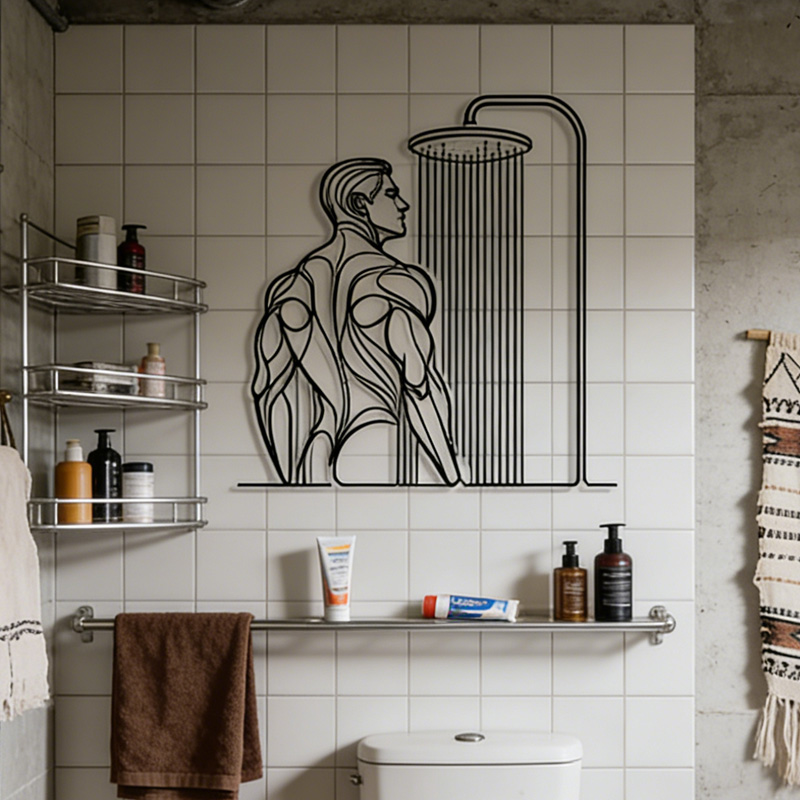 Personalized Metal Gym Sign Male and Female Modern Shower Wall Art Metal Line Art Sculpture Minimalist Man Bathroom Decor Unique Masculine Gift for Gym Lovers
